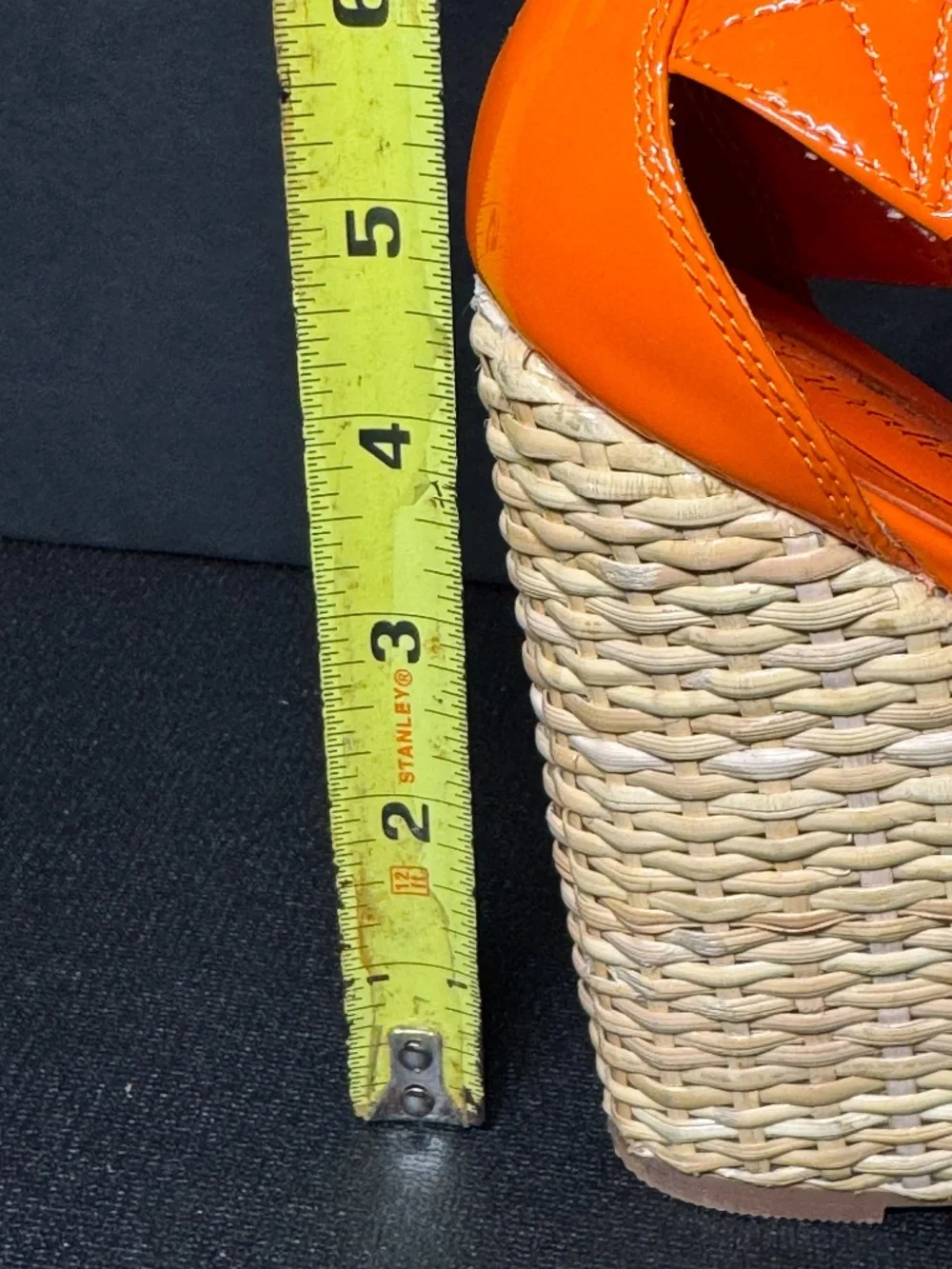 Curations Orange Patent Raffia Platform Wedge Sandals 6M Tropical Resort